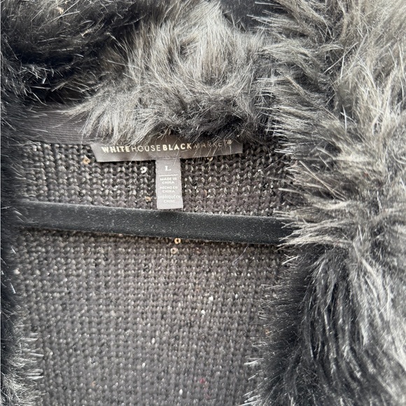 White House Black Market Black Fur-Trimmed Cardigan - Picture 3 of 3